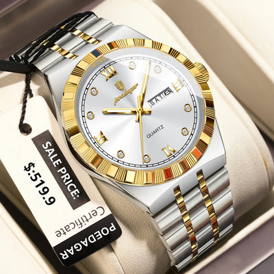 POEDAGAR Original Military Man Wristwatch Quartz Week Date Watch For Men Waterproof Luminous Stainless Steel Men's Watches Reloj - LKBA