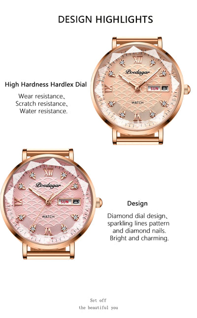 POEDAGAR Watch Women New Fashion Luxury Stainless Steel Wristwatch Bracelet Simple Rose Gold Waterproof Luminous Ladies Watches - LKBA