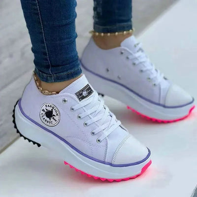 Women’s Pattern Canvas Sneakers  Casual Flat Lace-Up Shoes Zapatillas Mujer Chaussure Femme - LKBA