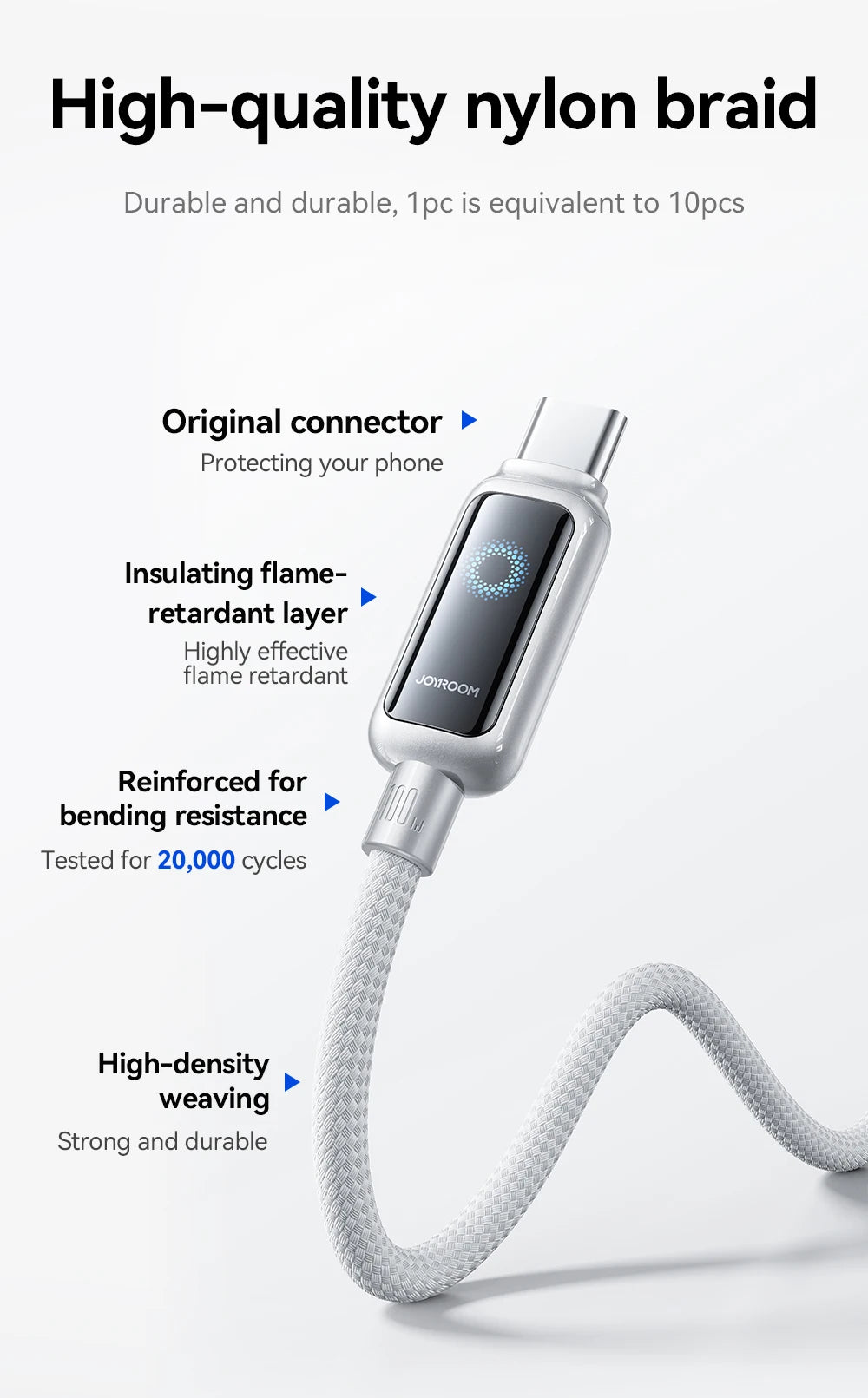 Joyroom 100W USB C Cable Automatic Power Off Fast Charge Type C Cable For iPhone 16 15 Pro Max  Xiaomi Sumsang Huawei - LKBA