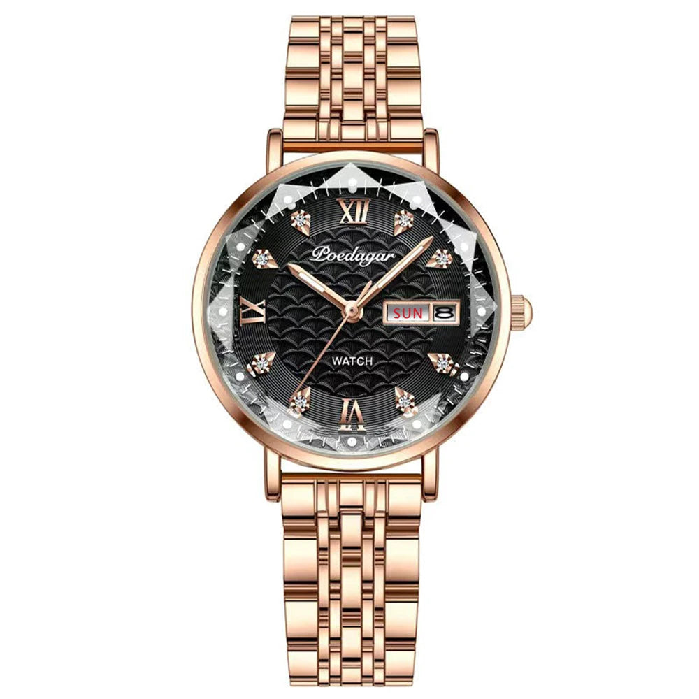 POEDAGAR Watch Women New Fashion Luxury Stainless Steel Wristwatch Bracelet Simple Rose Gold Waterproof Luminous Ladies Watches - LKBA