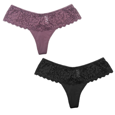 2 pcs women lace thong seamless panties sexy tanga mini string Underwear Women Ics Silk With Lace Lingeries T-back - LKBA