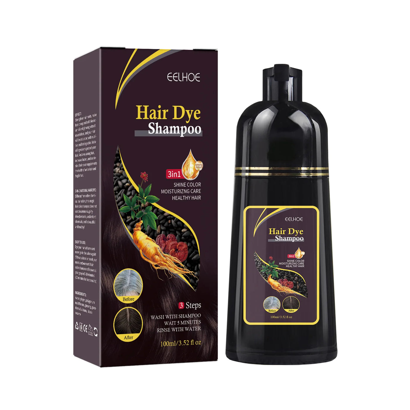 100ML Magic Natural Herbal Hair Dye Shampoo 3 in 1 Hair Color Shampoo for Gary Hair Dark Brown Black Women & Men Grey Coverage - LKBA