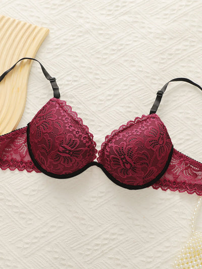 Hot selling 2 pieces of women's sexy embroidered lace lingerie set gathering push ups comfortable bra underwear A2161 - LKBA