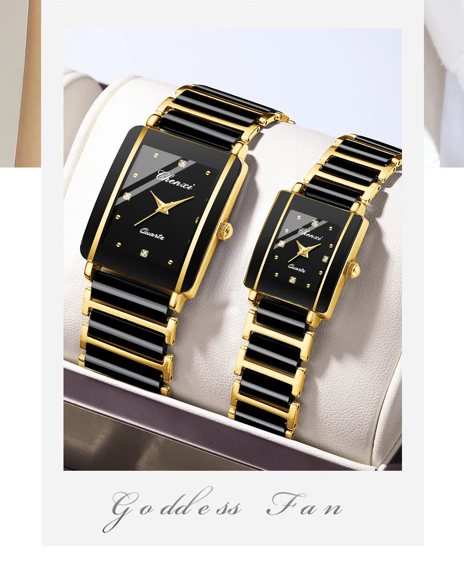 CHENXI 104A Couple's Quartz Watch Gold Black and White Ceramic Luxury Watch Men's and Women's Valentine's Day Gift Watch reloj - LKBA
