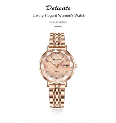 POEDAGAR Watch Women New Fashion Luxury Stainless Steel Wristwatch Bracelet Simple Rose Gold Waterproof Luminous Ladies Watches - LKBA