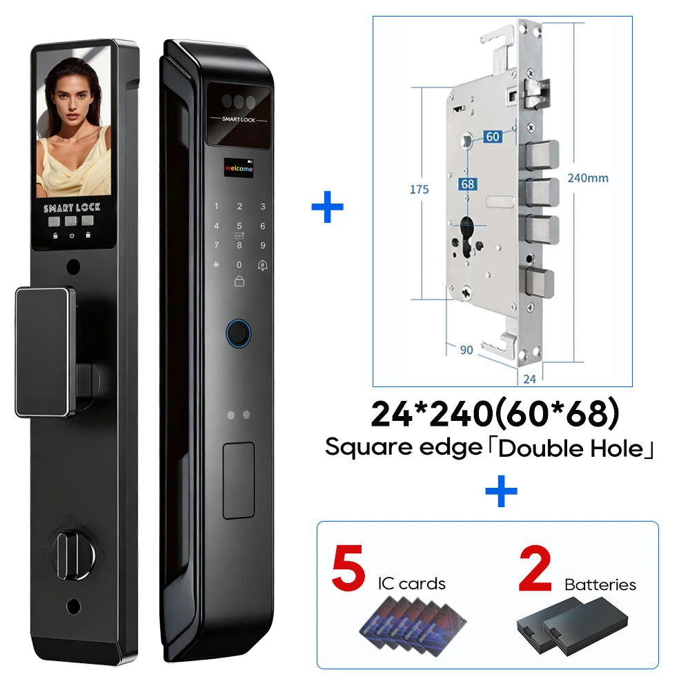 SANKESONG Tuya 3D Face Recognition Smart Lock with Security Camera Digital Electronic Intelligent Fingerprint Lock Dual Battery - LKBA