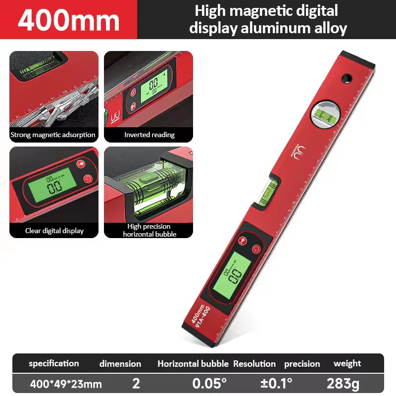 30/40/50cm Electronic Digital Display Level Ruler Magnetic Angle Meter Aluminum Alloy Level Protractor Inclinometer 90 Degree - LKBA