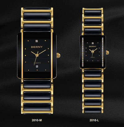 BERNY Ceramic Quartz Men Watch Fashion Luxury Rectangle Wristwatch XV12 Waterproof Calendar Diamon Black Gold Couple Gifts Watch - LKBA