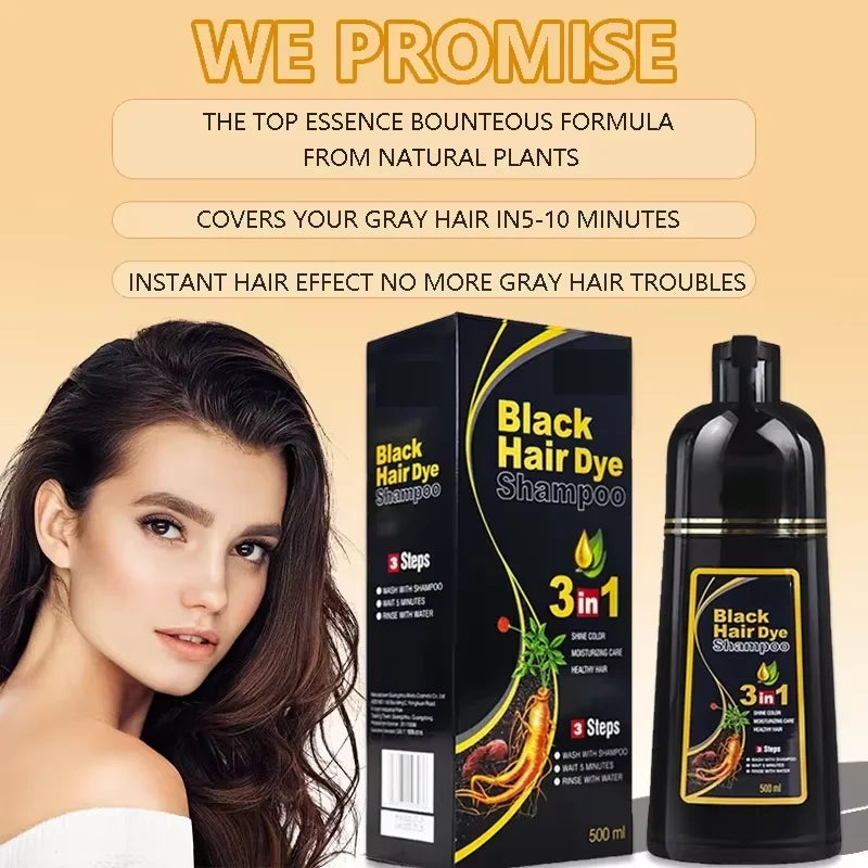 30ml/500ml 3-in-1 Quick Hair Dye Shampoo Natural Black Herbal Hair Dye Moisturizes Mild Hair Dye Conditioner Hair Care Products - LKBA