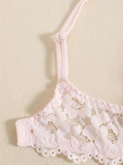 1 Set Elegant Lace Embroidery Breathable Fabric Lingerie Set Push-Up Bra Drop Waist Sheer Panty - Ultimate Valentine's Day - LKBA