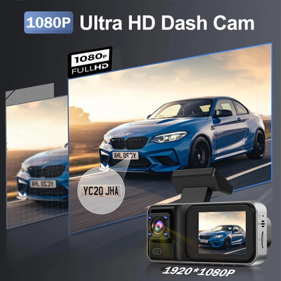 Dash Cam for Cars 3 Channel Car DVR 1080P Camera Video Recorder Front and Rear Inside View Camera for Vehicle Three Way Dashcam - LKBA