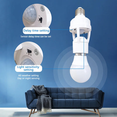 Smart E27 PIR Motion Sensor Light Switch 110V 220V Detector Base Lamp Holder Lux Time Delay Adjust Control Bulb Socket - LKBA