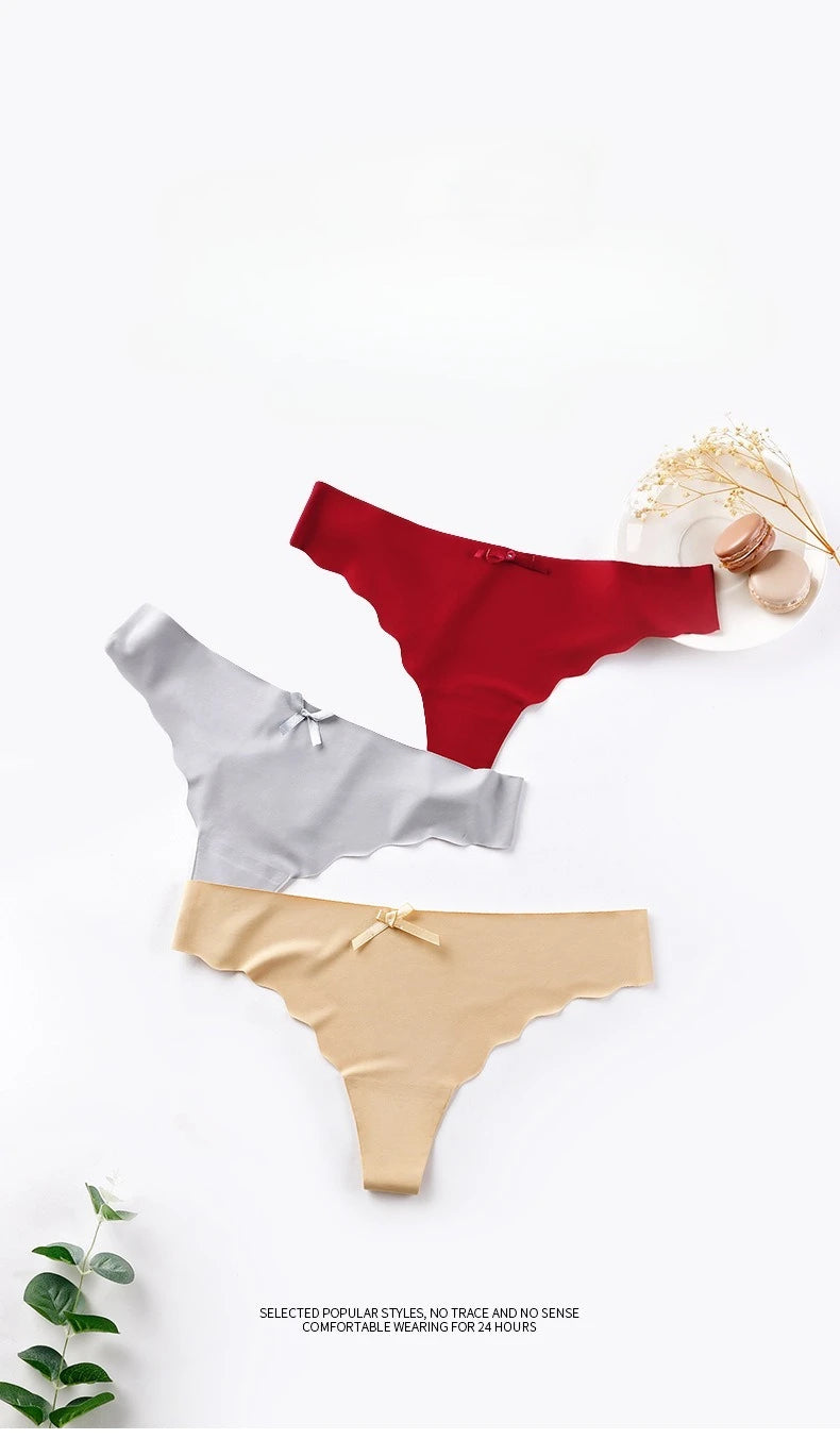 Women's Panties Ice Silk Seamless Low Waist G-String Sexy Breathable Comfortable Thongs Lady Lingerie Shapewear Underwear - LKBA