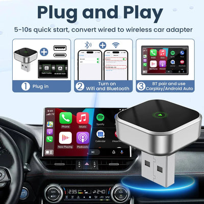 2-in-1 Wireless CarPlay Dongle Wired to Wireless Android Auto Adapter AI Smart Box Car Intelligent Systems For Car With CarPlay - LKBA