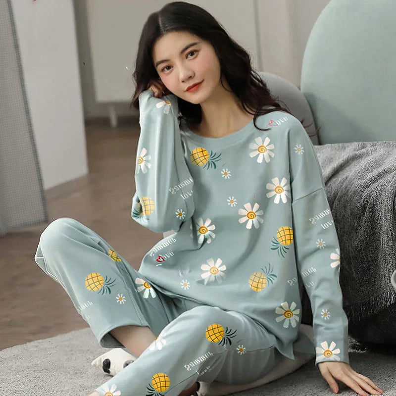 Spring and Autumn New Ladies Pajamas Homewear Set of Long-Sleeved Autumn and Winter Homewear Women Plus Size Pajamas Set - LKBA