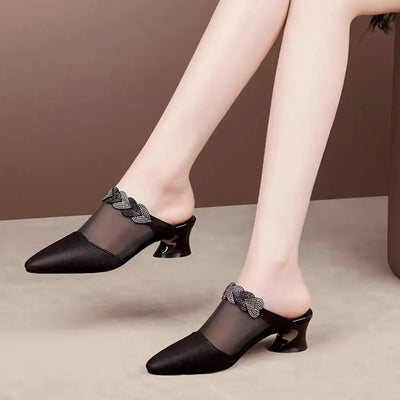 Women Cute Sweet High Quality Beige Bezel Slip on Stiletto Lady Classic Comfort Stylish Heel Shoes Zapato Negro Tacon E5867 - LKBA