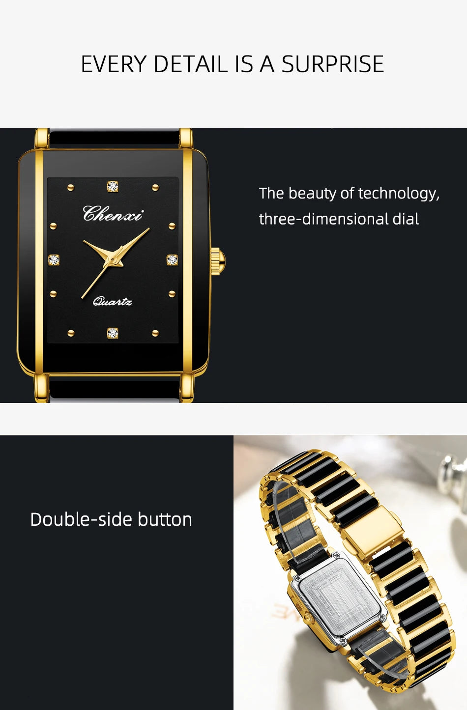 CHENXI 104A Couple's Quartz Watch Gold Black and White Ceramic Luxury Watch Men's and Women's Valentine's Day Gift Watch reloj - LKBA