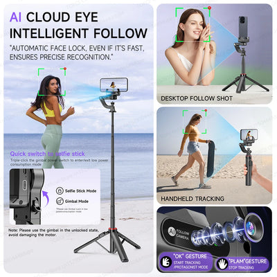 C22 AI Face Tracking Handheld Gimbal Stabilizer 360° Rotation Shoot Selfie Stick Tripod - LKBA