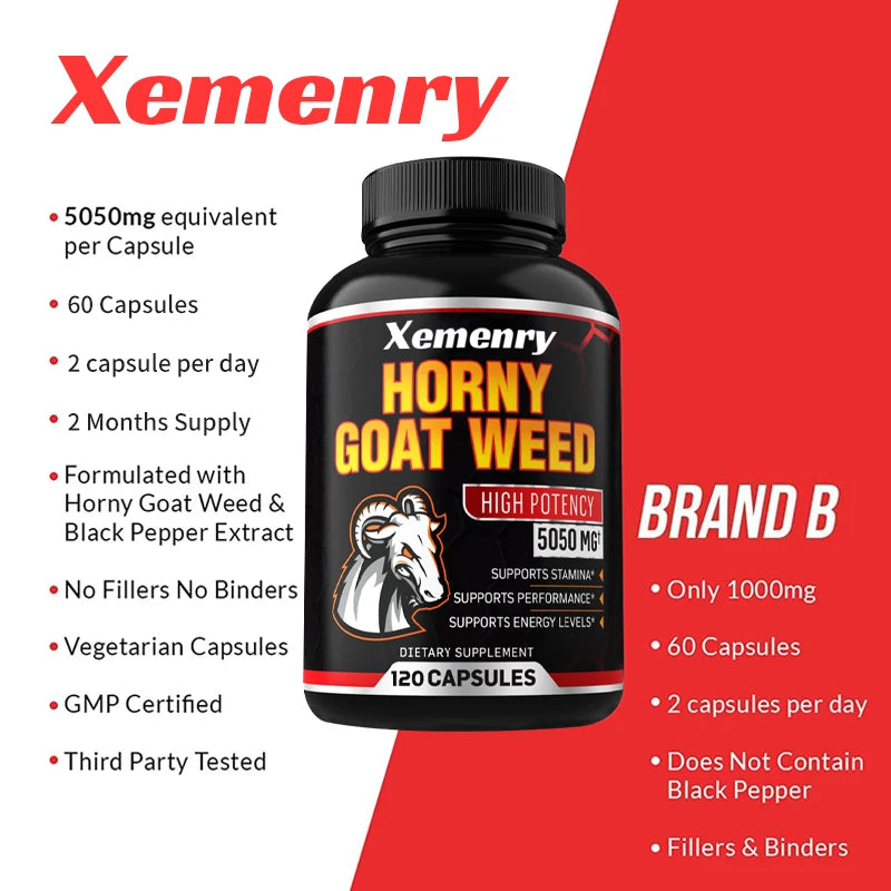 Men's Horny Goat Weed Capsules 5050 mg Formula Contains Black Pepper Extract - LKBA