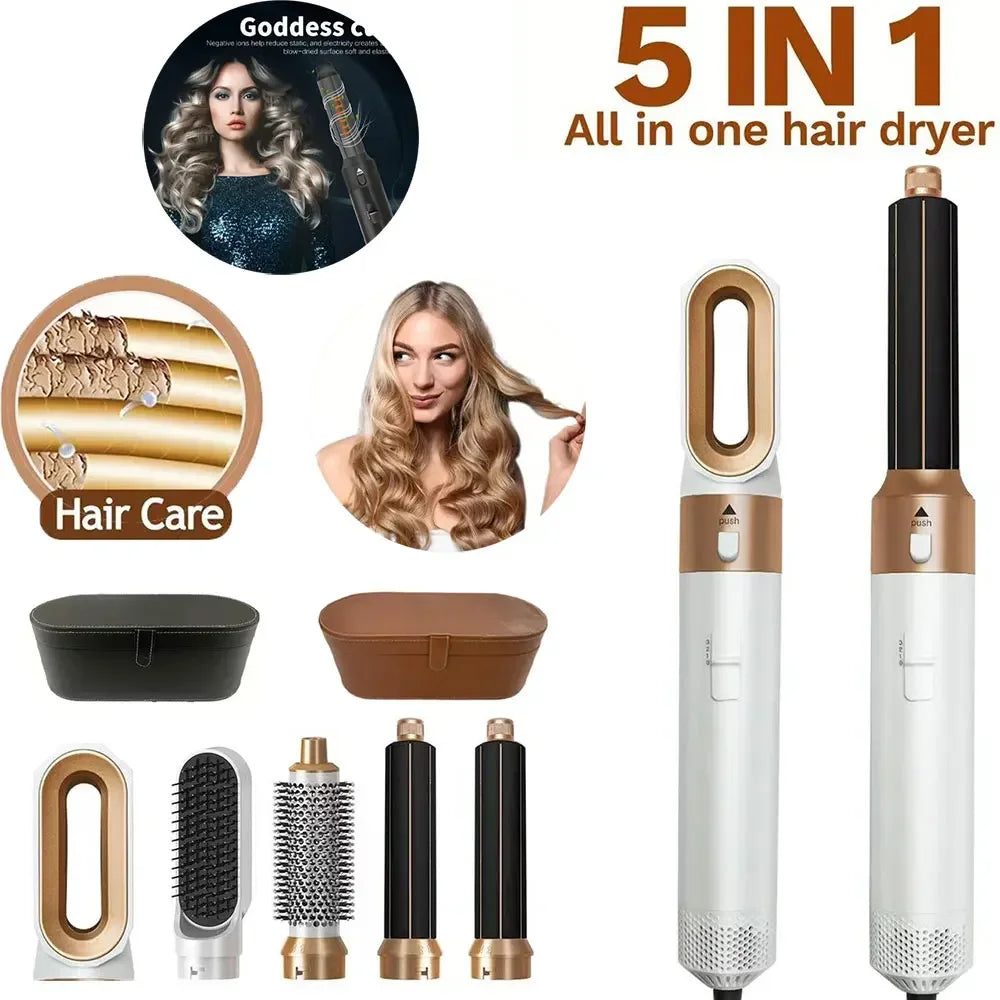 5 in 1 Hair Dryer Brush Hot Comb Set Professional Curling Iron Hair Straightener Styling Tool for Professional Hair Dryer - LKBA