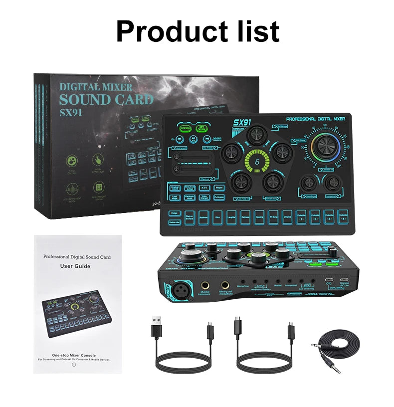 Audio Mixer with Voice changer, Podcast Mixer, Sound Card for Phone Gaming Karaoke Studio Live Streaming Podcast - LKBA