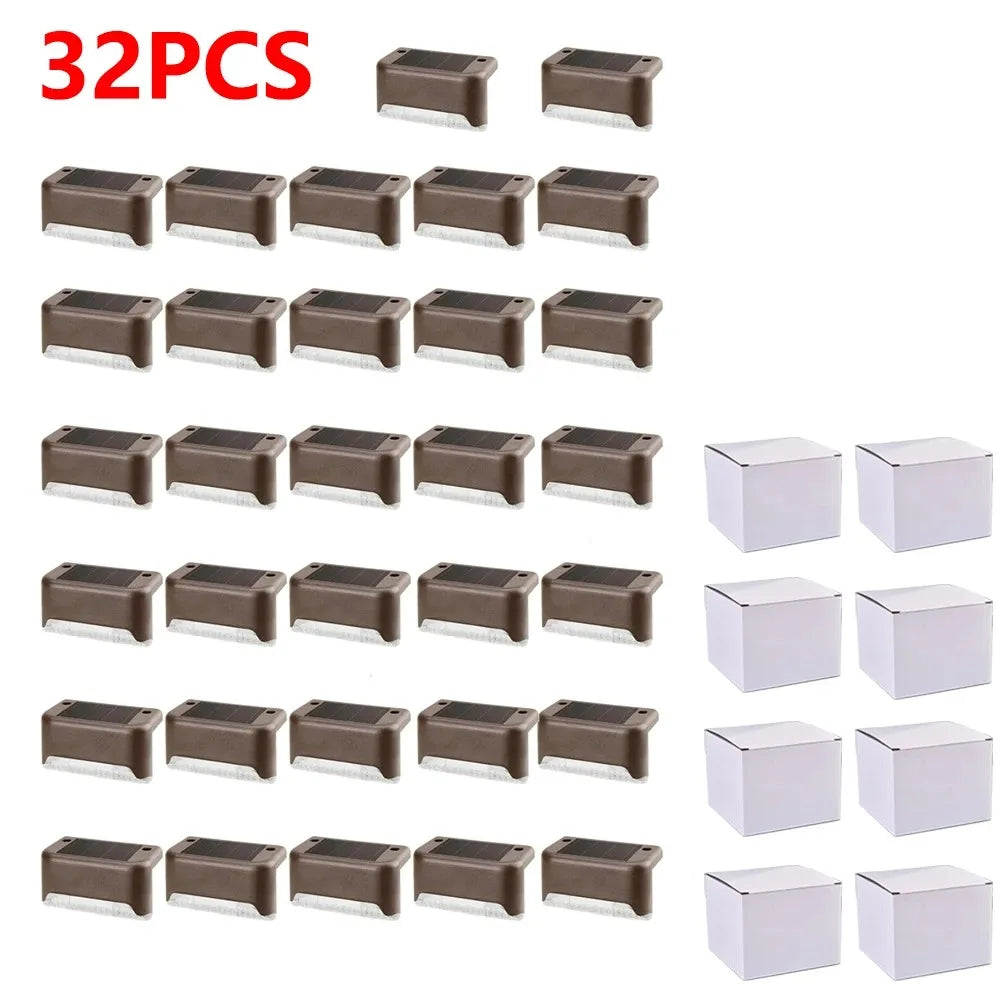 4-32pack Warm White Solar LED Step Lights Waterproof Outdoor Garden Path Stair Balcony Night Light Patio Fence Light Decoration - LKBA