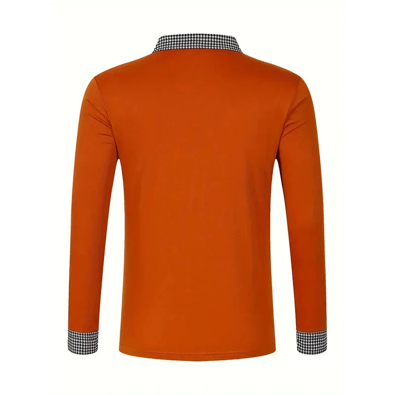 Spring and Autumn Men's Long Sleeve Polo Shirt Classic Business Office T-shirt Male Street Casual Fashion Solid Color Top - LKBA