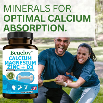 Bcuelov Calcium Magnesium Zinc Vitamin D3 Supplement - Bones Teeth Muscles Nerves Metabolism Protein Synthesis Immune System - LKBA
