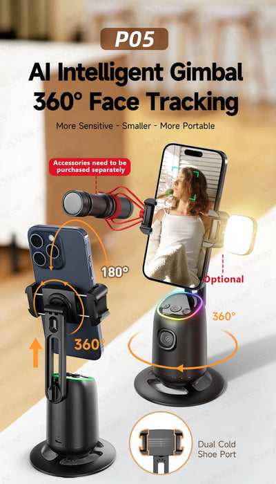 360°Rotating P05 AI Face Tracking Desktop Gimbal Stabilizer Intelligent Follow Shoot Gesture Control - LKBA