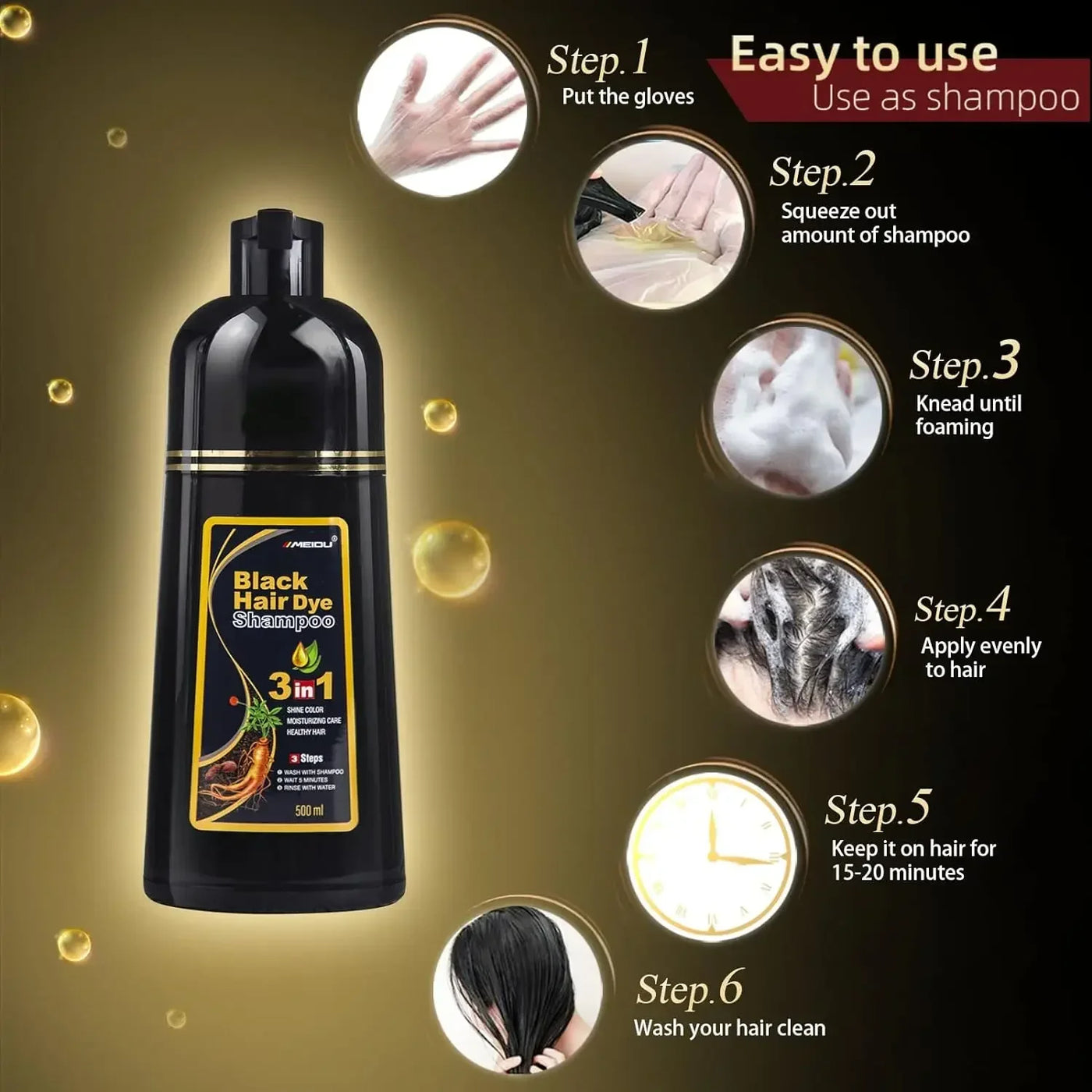 100ml/500ml Hair Dye Shampoo 3in1 Darkening Hairs Instant Gray To Black Polygonum Multiflorum Natural Coloing Cover Men Women - LKBA