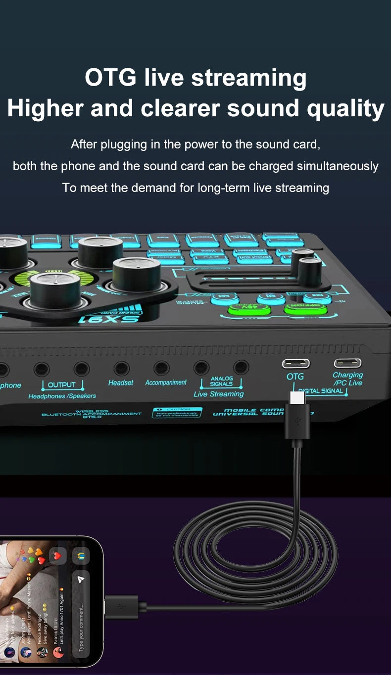 Audio Mixer with Voice changer, Podcast Mixer, Sound Card for Phone Gaming Karaoke Studio Live Streaming Podcast - LKBA
