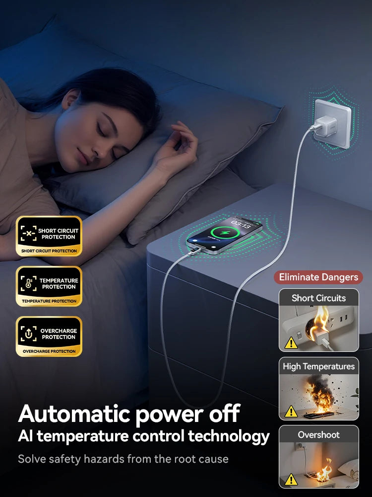 Joyroom 100W USB C Cable Automatic Power Off Fast Charge Type C Cable For iPhone 16 15 Pro Max  Xiaomi Sumsang Huawei - LKBA