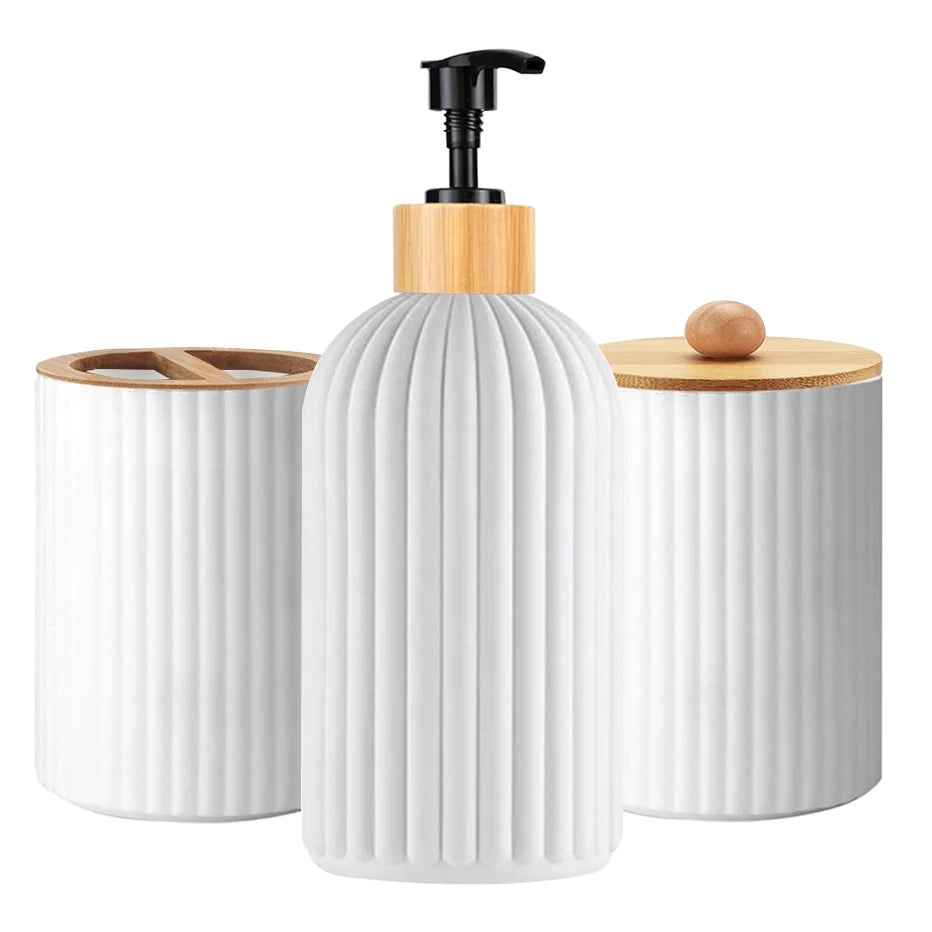 Bathroom Countertop Container Hand Soap Dispenser Cotton Ball Storage Box Toothbrush Holder - LKBA