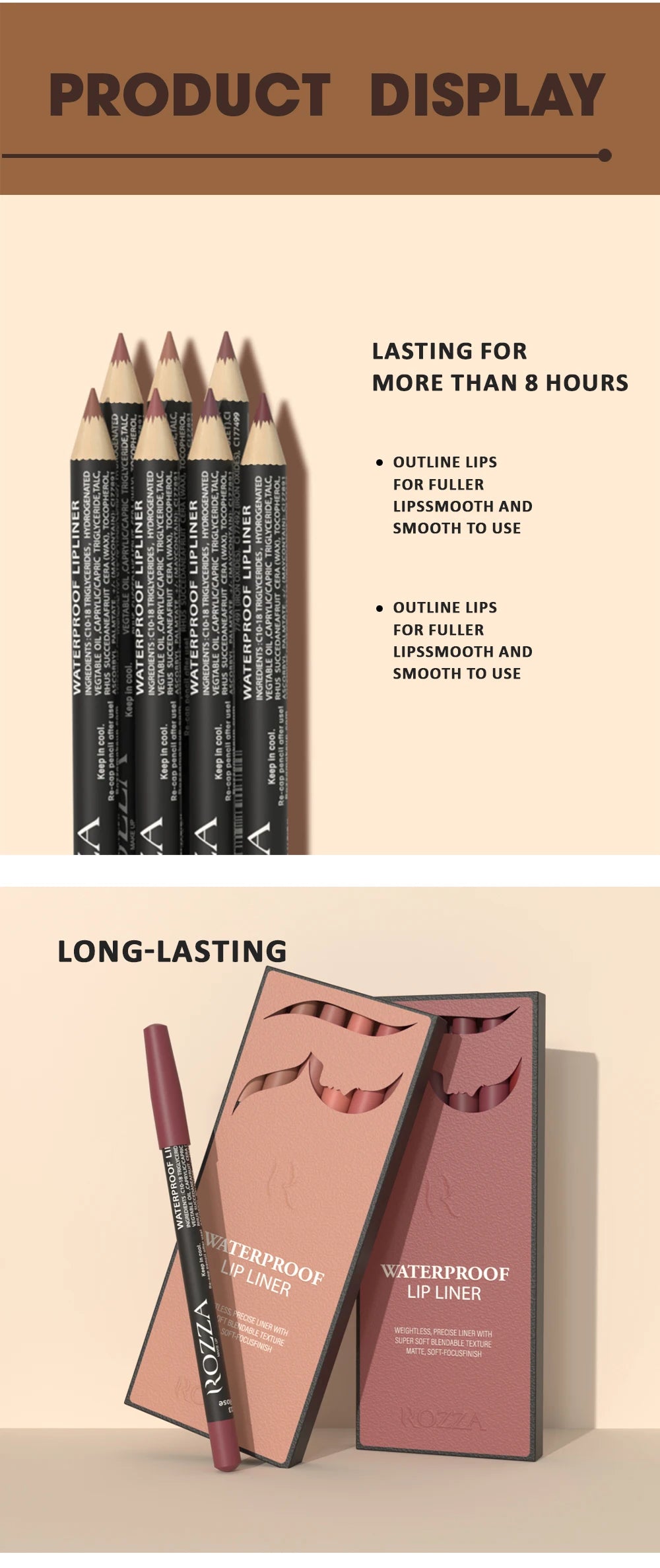 Waterproof Lip Liner Pencil Set, Weightless Precise Liner with Super Soft - LKBA