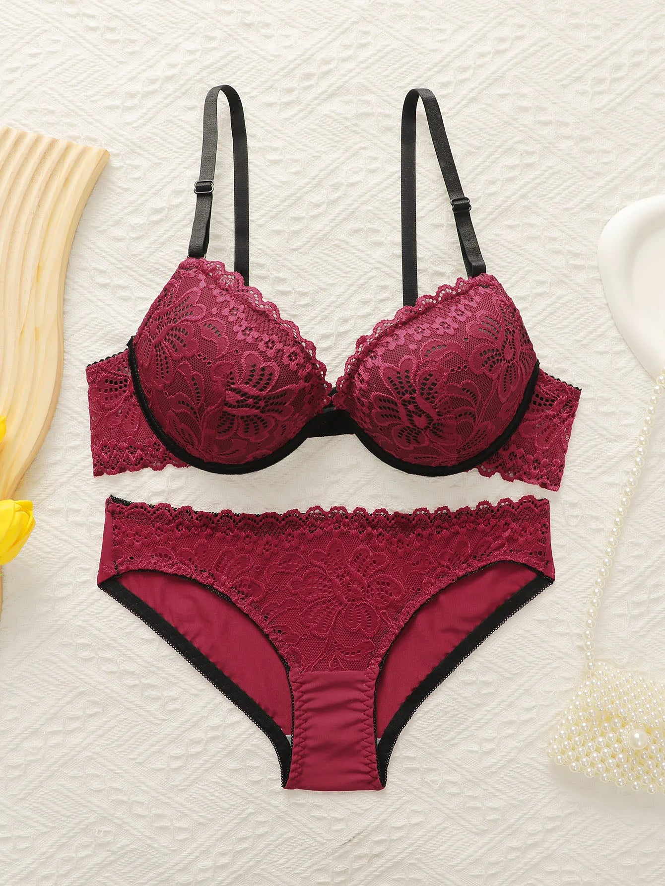 Hot selling 2 pieces of women's sexy embroidered lace lingerie set gathering push ups comfortable bra underwear A2161 - LKBA