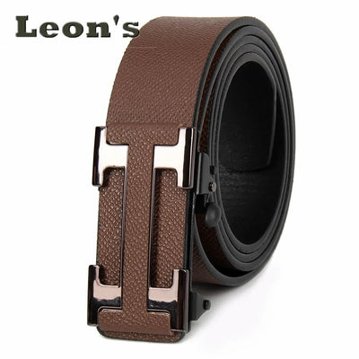 Men Business Belts Famous Brand Durable Leather Belt Dark Color - LKBA