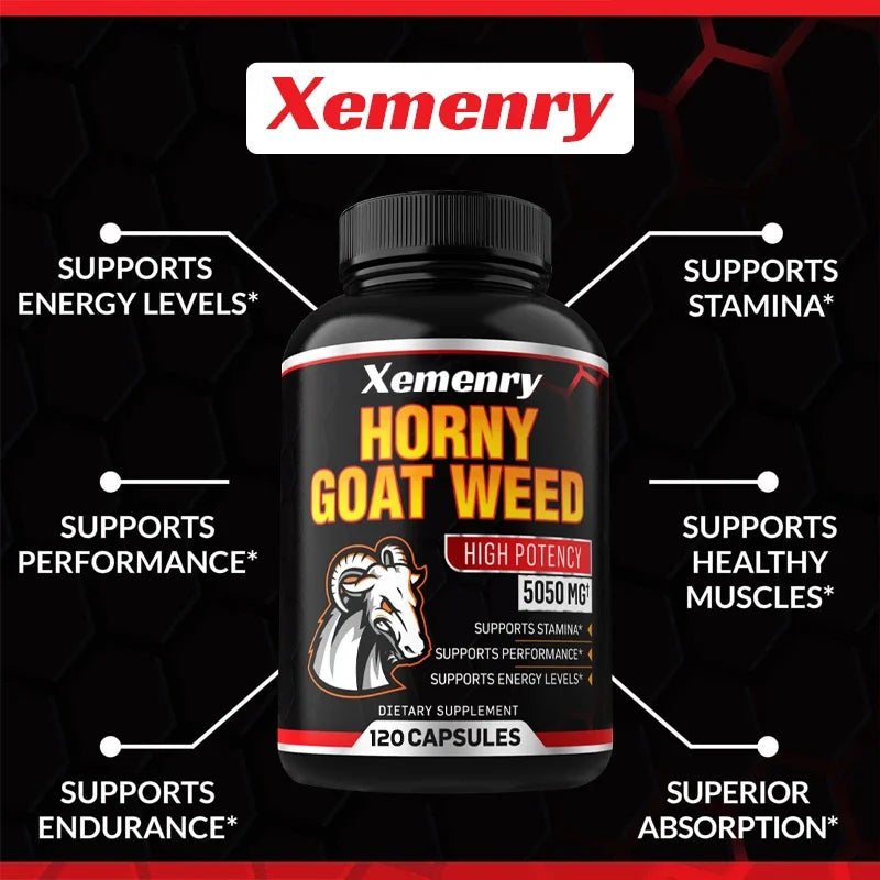 Men's Horny Goat Weed Capsules 5050 mg Formula Contains Black Pepper Extract - LKBA