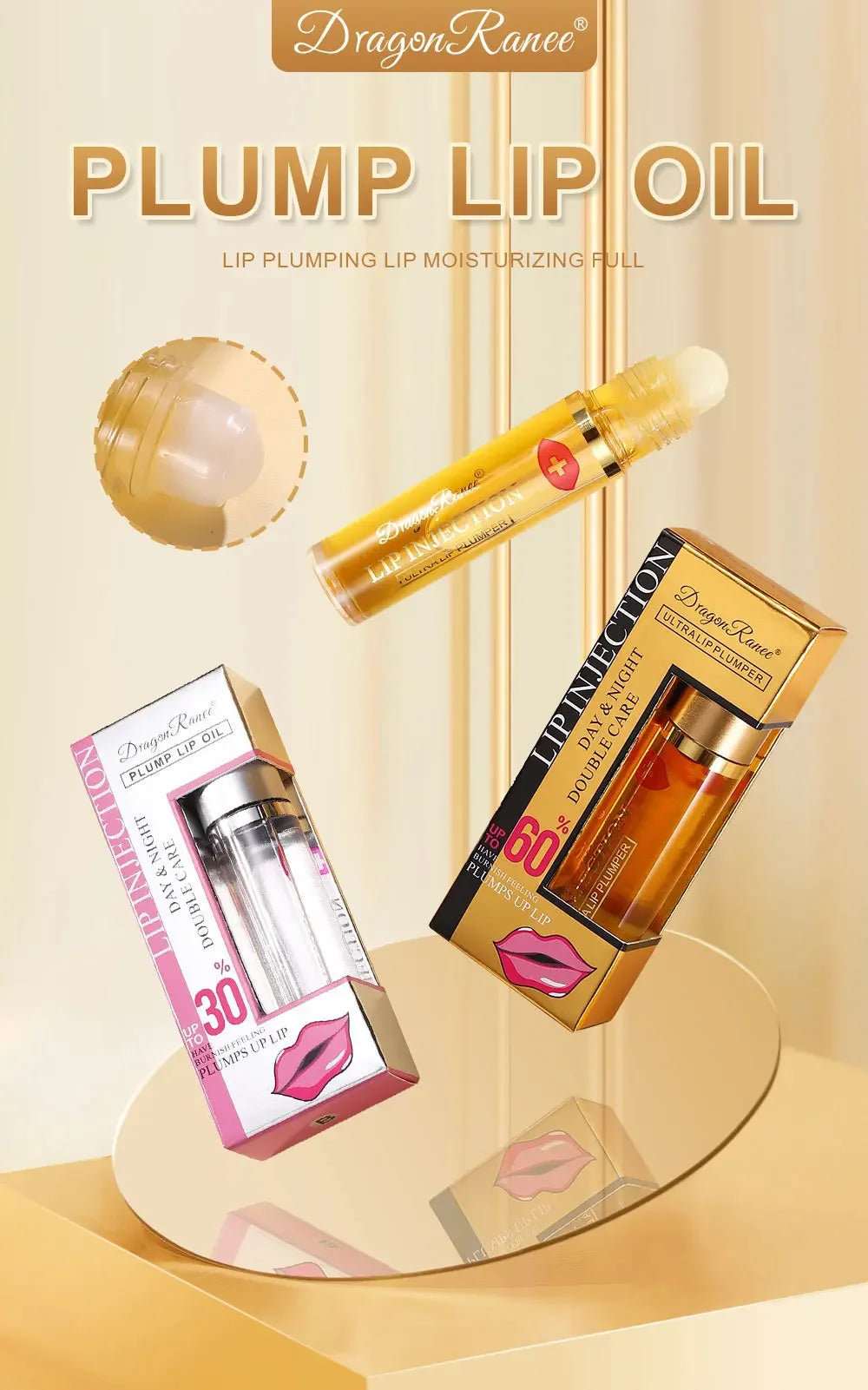 Instant Volumising Lip Plumper Oil Lip Enhancer Lip Gloss Plumping Serum Moisturizing Anti-Wrinkle Lipstick Sexy Lip Care Makeup - LKBA