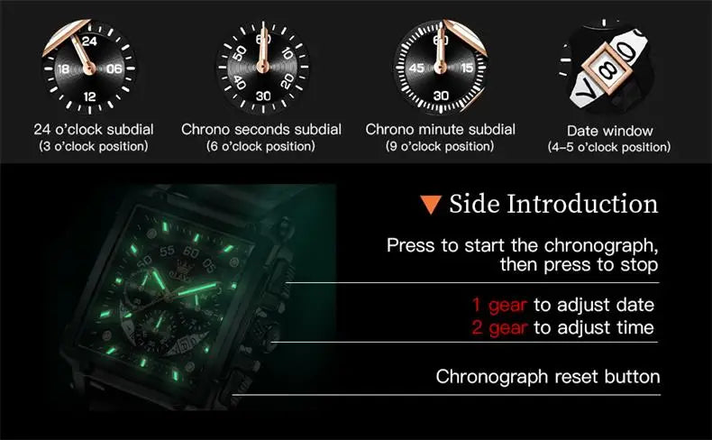 OLEVS Top Brand Male Watches Square Quartz Watch Watch For Men Waterproof Leather Strap Sport Clock Male Relogio Masculino - LKBA