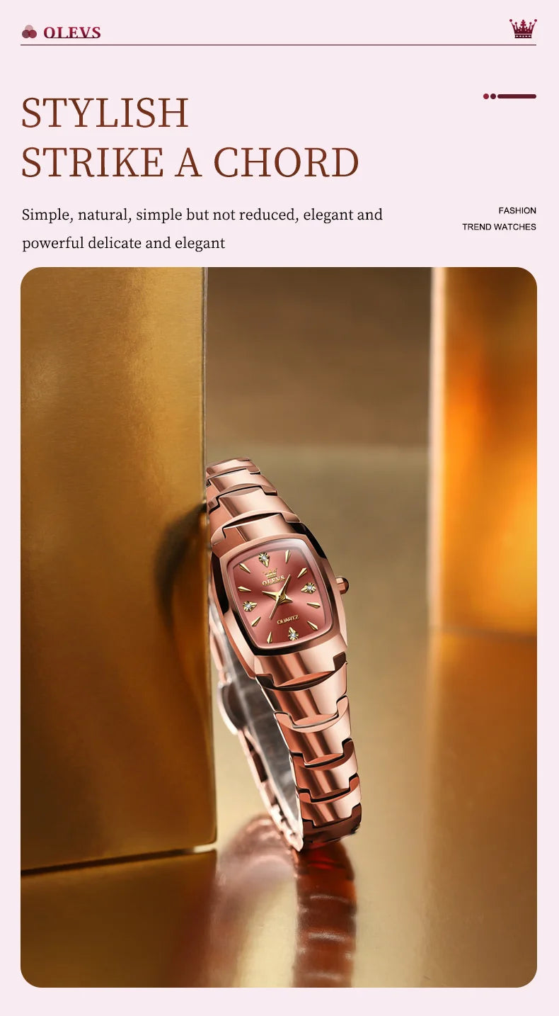 OLEVS 7006 Certified Brand Elegant Luxurious Women's Watches waterproof Tungsten Steel strip Quartz Watch for Lady Tonneau Watch - LKBA
