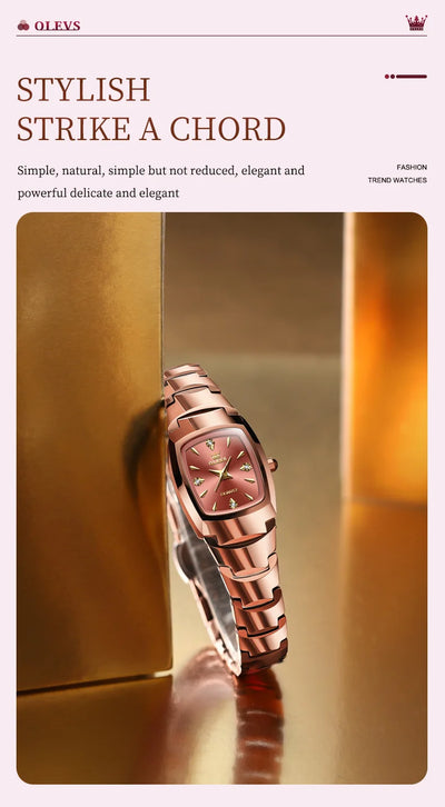 OLEVS 7006 Certified Brand Elegant Luxurious Women's Watches waterproof Tungsten Steel strip Quartz Watch for Lady Tonneau Watch - LKBA