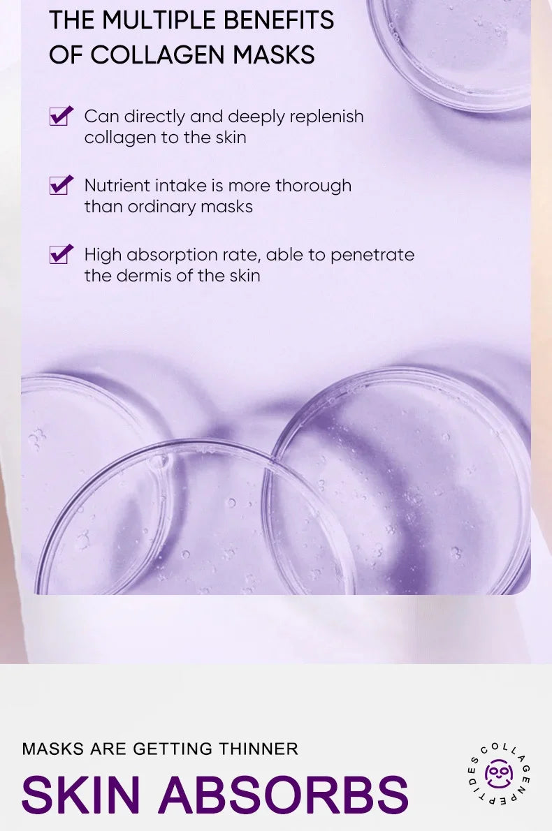 Collagen Anti-Wrinkle Facial Mask Anti-Aging Fade Fine Lines Firm Skin Moisturizing Brightening Smooth Skin Care Korean Cosmetics - LKBA