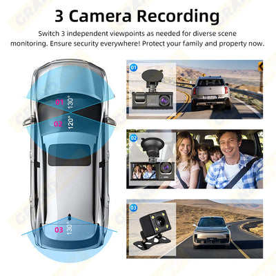 Dash Cam for Cars WIFI APP Car DVR 3 Channel Front Camera Video Recorder Rear View Camera for Vehicle Black Box Car Assecories - LKBA