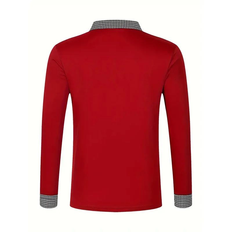 Spring and Autumn Men's Long Sleeve Polo Shirt Classic Business Office T-shirt Male Street Casual Fashion Solid Color Top - LKBA