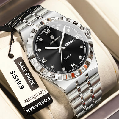 POEDAGAR Original Military Man Wristwatch Quartz Week Date Watch For Men Waterproof Luminous Stainless Steel Men's Watches Reloj