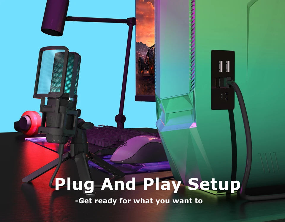 Zealsound RGB USB Condenser Gaming Microphone Computer Professional Mic For PC PS4 PS5 Mac Phone Recording Streaming Podcasting - LKBA