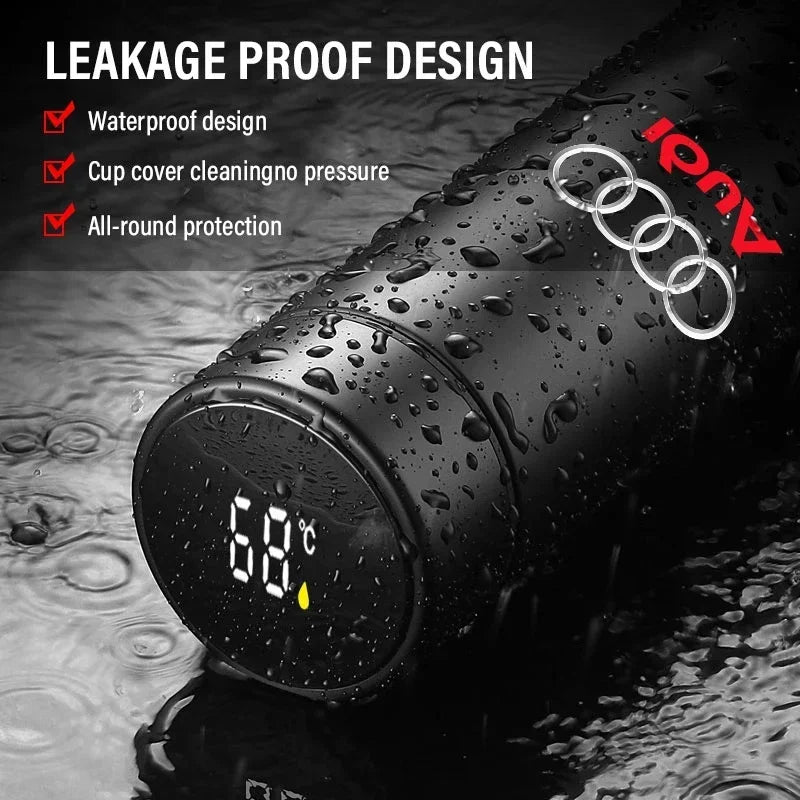 New Car Smart Thermos Bottle Temperature Stainless Travel Mug Emblem For Audi A7 A8 A3 A4 A5 A6 TT Q3 Q5 Q7 A1 B5 B6 B7 B8 B9 8P - LKBA