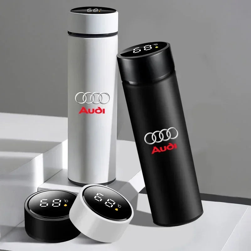 New Car Smart Thermos Bottle Temperature Stainless Travel Mug Emblem For Audi A7 A8 A3 A4 A5 A6 TT Q3 Q5 Q7 A1 B5 B6 B7 B8 B9 8P - LKBA