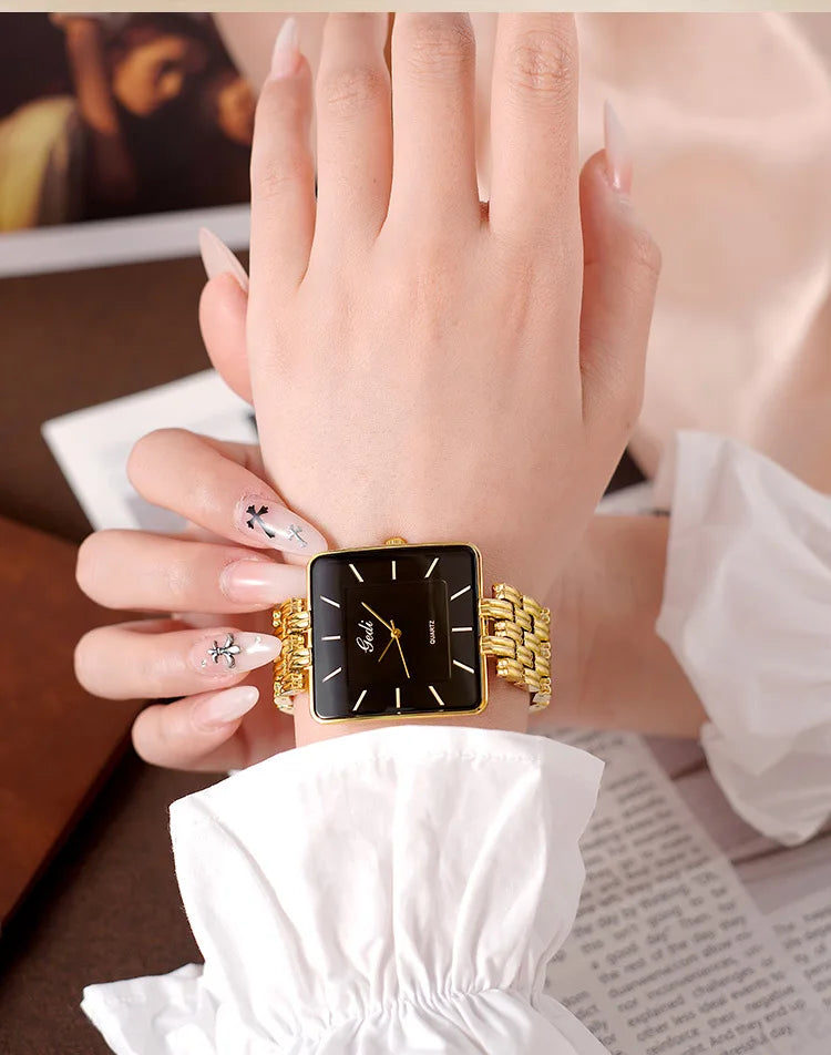 Men Watch Business Simple Square Couple Watches Waterproof Stainless Steel Premium Ultra Thin Women Fashion Quartz Wristwatches - LKBA